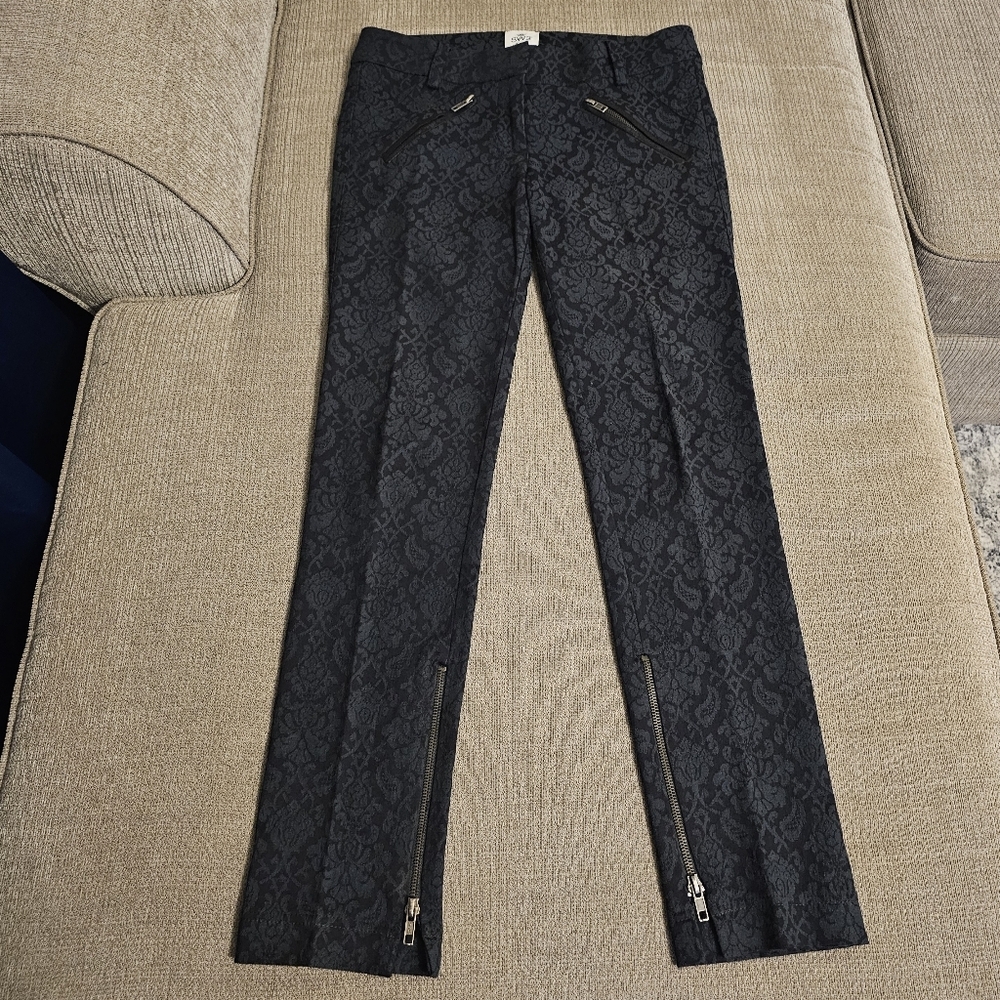 SW3 Bespoke Dark Blue Black Pattern Casual Elegant Pants Sz Small Zipper Detail
